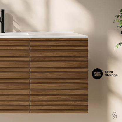 Swiss Madison Cascade 48" Wall-Mounted Bathroom Vanity in Brown Oak with Sink Top - SM-BV8614BO