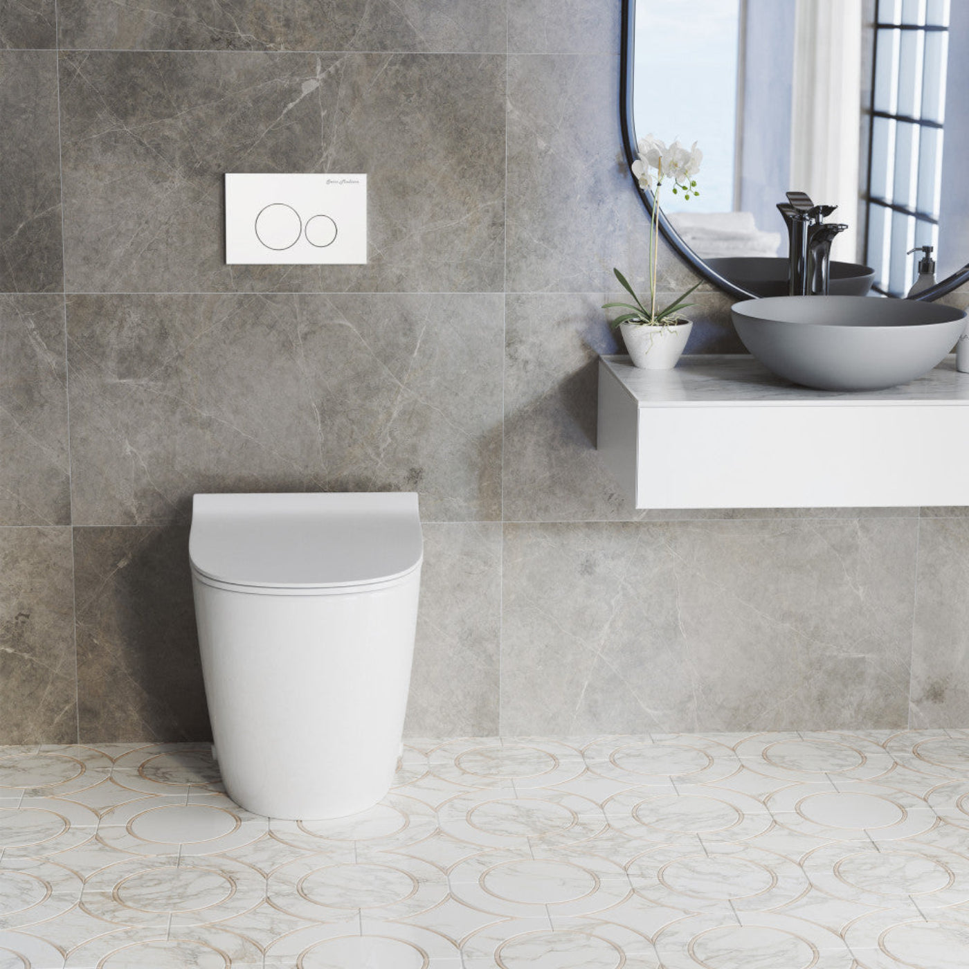 Swiss Madison St. Tropez Back-to-Wall Toilet Bundle 0.8/1.6 GPF Dual Flush in Glossy White with White Flush Plate - SM-WT0803GW