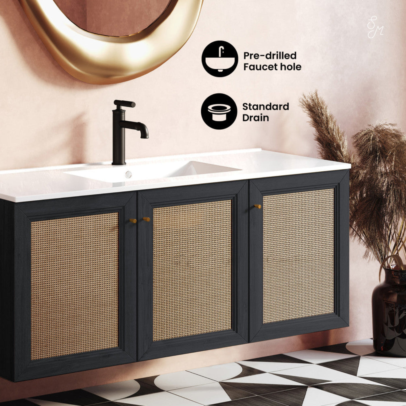 Swiss Madison Classe 48" Wall-Mounted Bathroom Vanity in Black Oak - SM-BV2807AO