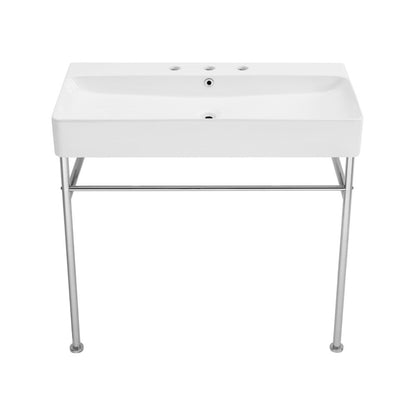 Swiss Madison Carre 36" Console Sink White Basin Chrome Legs with 8" Widespread Holes - SM-CS713-3