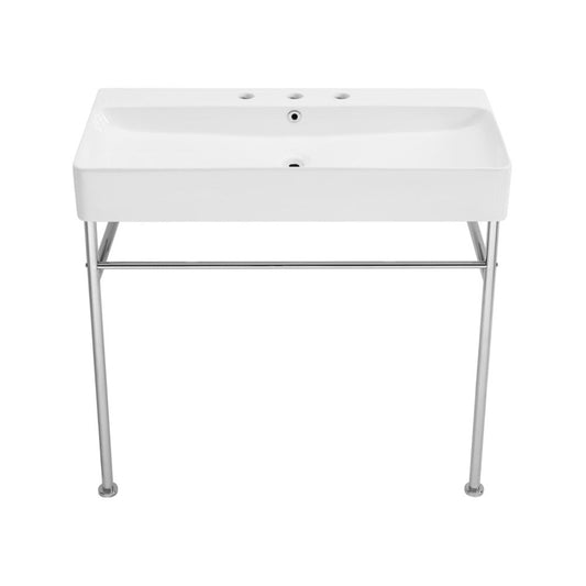 Swiss Madison Carre 36" Console Sink White Basin Chrome Legs with 8" Widespread Holes - SM-CS713-3