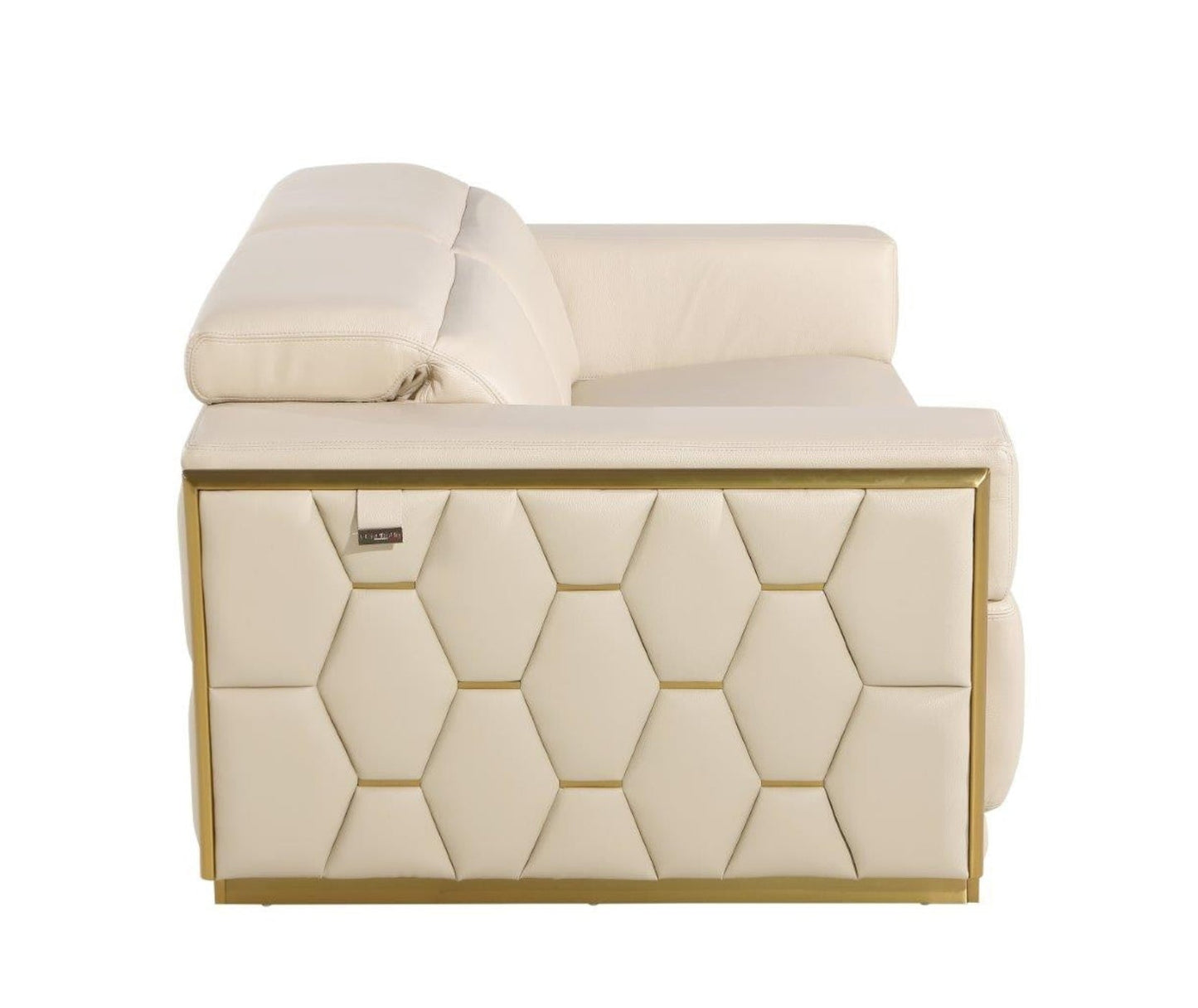 Modway Furniture 89" Beige and Gold Leather Sofa - Luxurious Italian Design with Tufted Stitching and Wide Arms - 551592-HOMEROOTS