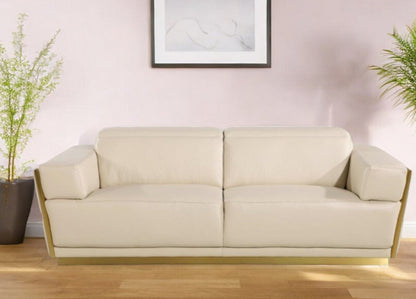Modway Furniture 89" Beige and Gold Leather Sofa - Luxurious Italian Design with Tufted Stitching and Wide Arms - 551592-HOMEROOTS