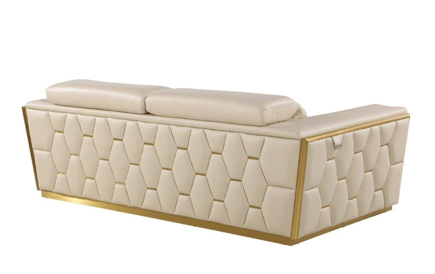 Modway Furniture 89" Beige and Gold Leather Sofa - Luxurious Italian Design with Tufted Stitching and Wide Arms - 551592-HOMEROOTS