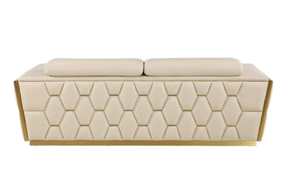 Modway Furniture 89" Beige and Gold Leather Sofa - Luxurious Italian Design with Tufted Stitching and Wide Arms - 551592-HOMEROOTS