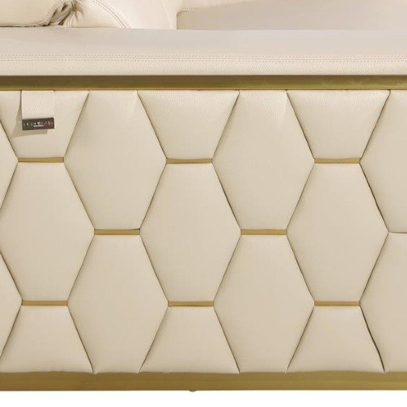 Modway Furniture 89" Beige and Gold Leather Sofa - Luxurious Italian Design with Tufted Stitching and Wide Arms - 551592-HOMEROOTS