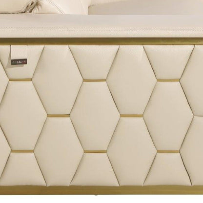 Modway Furniture 89" Beige and Gold Leather Sofa - Luxurious Italian Design with Tufted Stitching and Wide Arms - 551592-HOMEROOTS