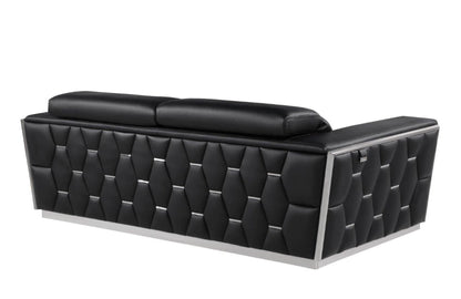 Modway Furniture 89" Black and Silver Leather Sofa - Luxurious Italian Leather, Art Deco Design, and Chic Comfort - 551593-HOMEROOTS