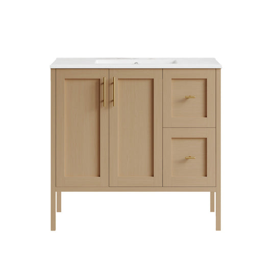 Swiss Madison Forme 36" Modular Freestanding Bathroom Vanity with 3-Hole Widespread Top in Natural Oak - SM-BV10101NO-W3