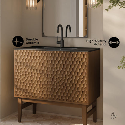 Swiss Madison Bosse 36" Freestanding Bathroom Vanity in Brown Oak with Black Sink Top - SM-BV8802BOMB