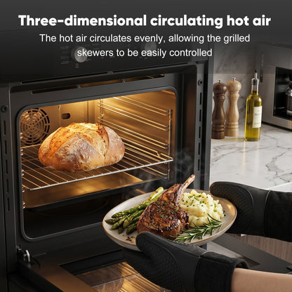 Awoco 24” Built-in Electric Oven, 2.37 Cu ft. Single Wall Oven with 9 Cooking Modes, 360° Rotating Rotisserie, 3440W, Mechanical Knobs Control, LCD Display, Timer, Stainless Steel Wall Oven for Kitchen - AWC-EO-MK09-DT