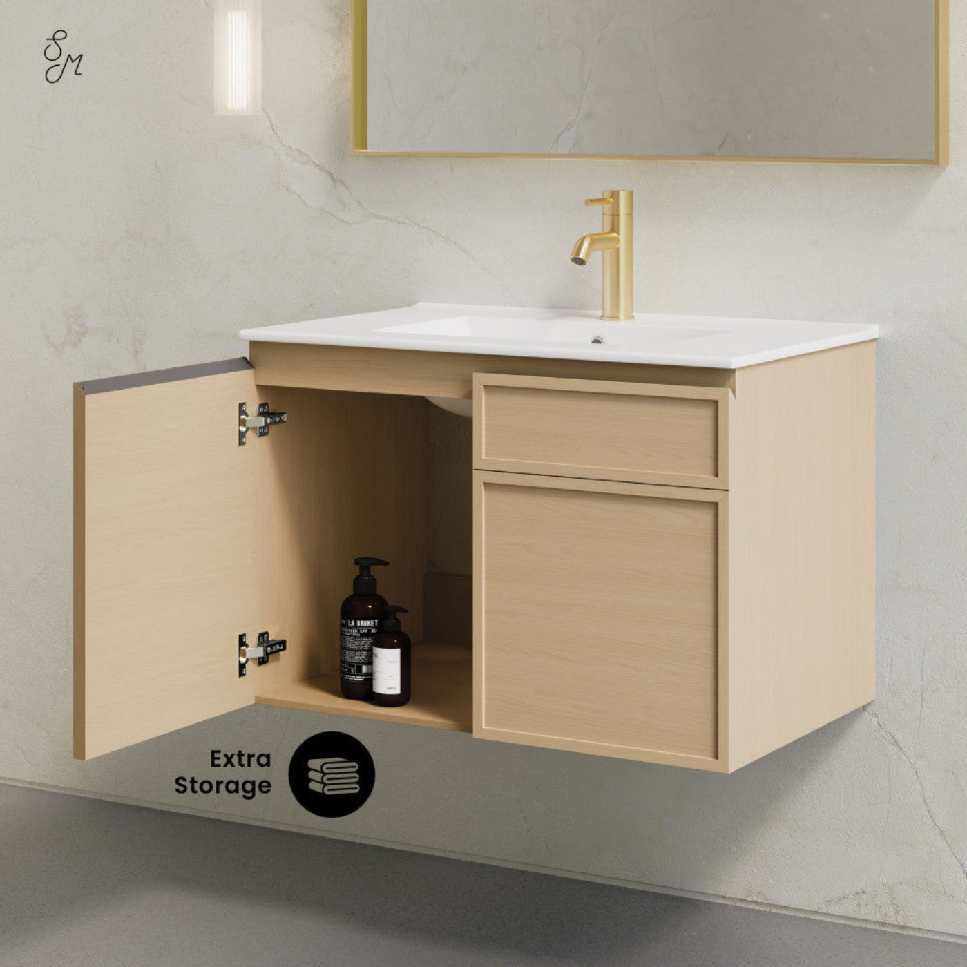 Swiss Madison St. Tropez 30" Wall-Mounted Bathroom Vanity in Natural Oak with Sink Top - SM-BV0825NO