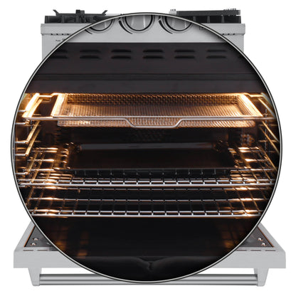 Forno 4-Piece Appliance Package - 30-Inch Gas Range with Air Fryer, Refrigerator, 24-Inch Microwave Drawer, & 3-Rack Dishwasher in Stainless Steel - AP4-6276-30-MWD