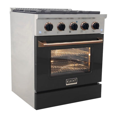 Kucht Professional 30" 4.2 cu ft. Propane Gas Range in Black with Gold Accents, KNG301/LP-K-GOLD - KNG301/LP-K-GOLD