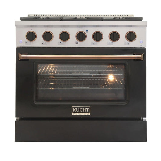Kucht 36" Pro-Style Natural Gas Dual Fuel Range in Black with Gold Accent -  KDF362-K-GOLD