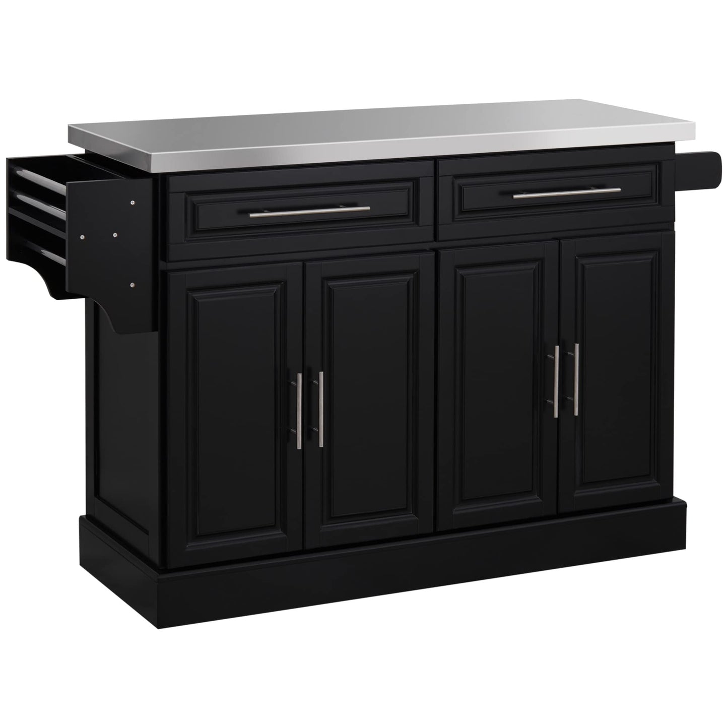 HomCom Rolling Kitchen Island with Storage, Portable Kitchen Cart with Stainless Steel Top - B071YMR7FJ-1