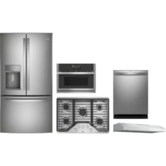 GE Appliances Profile 5-Piece Package 36 Counter-Depth French-Door and 27 Single Electric Smart Wall Oven and Gas Cooktop and 36 Under Cabinet Smart Range Hood and 24 Integrated Smart Dishwasher - PVX7360SJSS