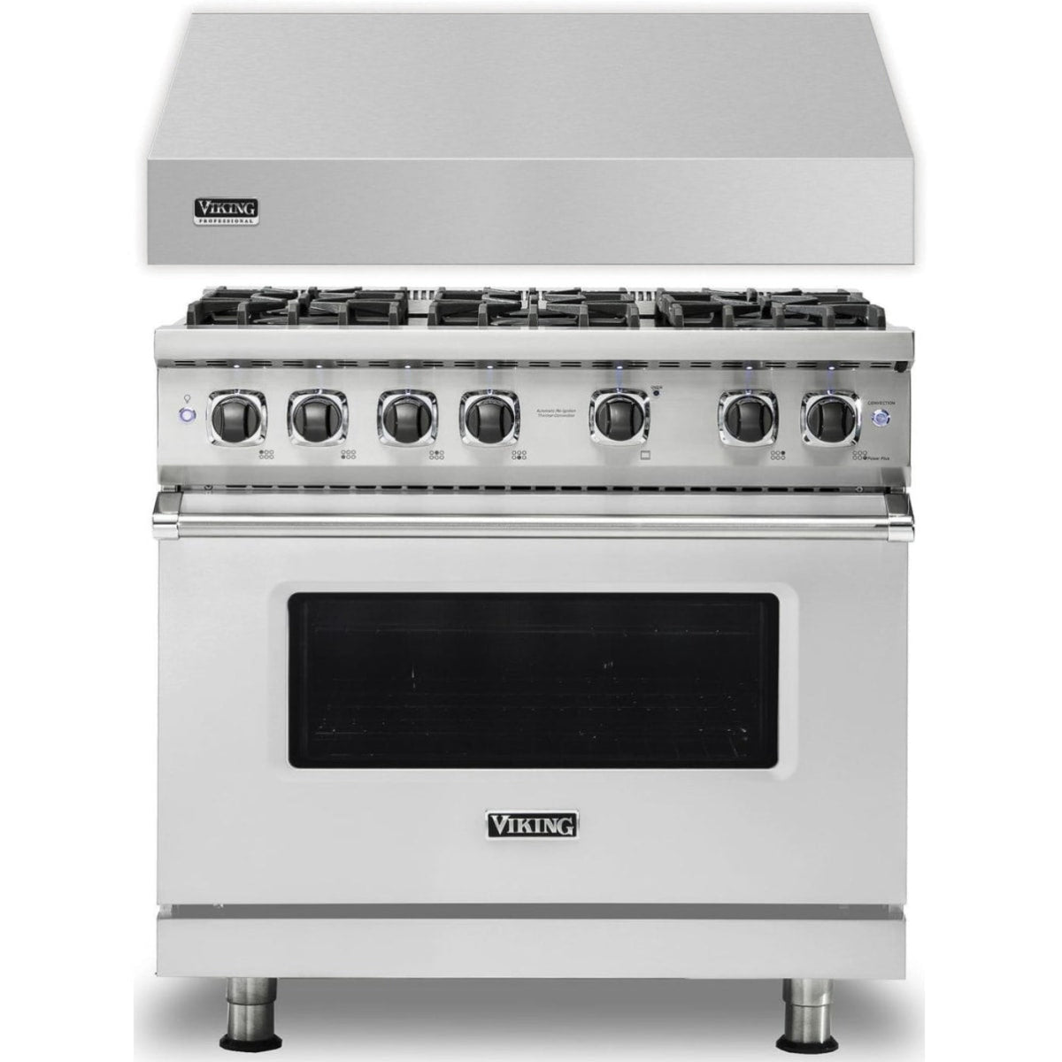 Klein Tools -Piece Package 36 Inch Freestanding Professional Gas Range and 36 Inch Wall Mount Range Hood - VGIC53626BSS