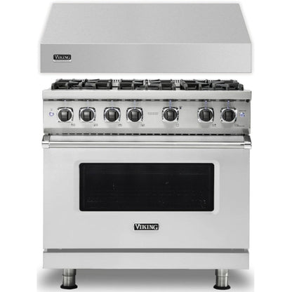 Klein Tools -Piece Package 36 Inch Freestanding Professional Gas Range and 36 Inch Wall Mount Range Hood - VGIC53626BSS