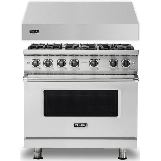Klein Tools -Piece Package 36 Inch Freestanding Professional Gas Range and 36 Inch Wall Mount Range Hood - VGIC53626BSS
