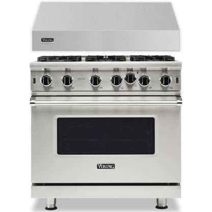 Klein Tools -Piece Package 36 Inch Freestanding Professional Gas Range and 36 Inch Wall Mount Range Hood - VGIC53626BSSLP