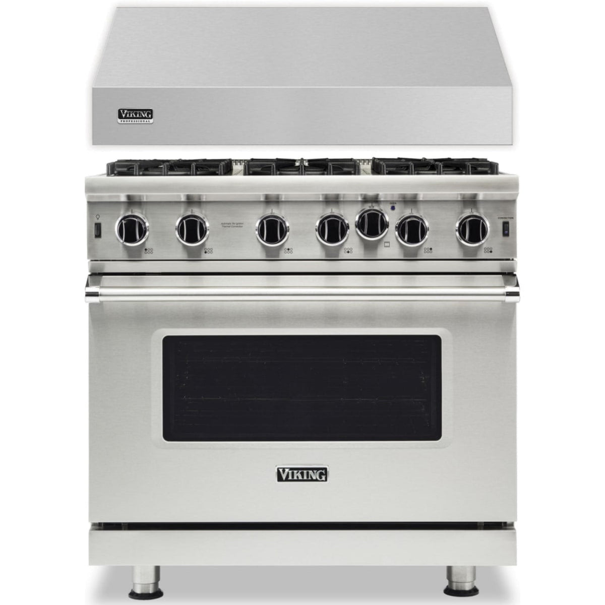 Klein Tools -Piece Package 36 Inch Freestanding Professional Gas Range and 36 Inch Wall Mount Range Hood - VGIC53626BSS