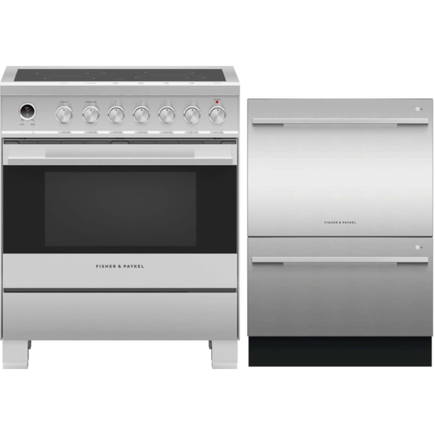 Fisher & Paykel 2-Piece Package & Paykel 30 Inch Electric Range and DD24DDFTX9N & Paykel 24 Inch Fully-Integrated Double DishDrawer - OR30SDE6X1