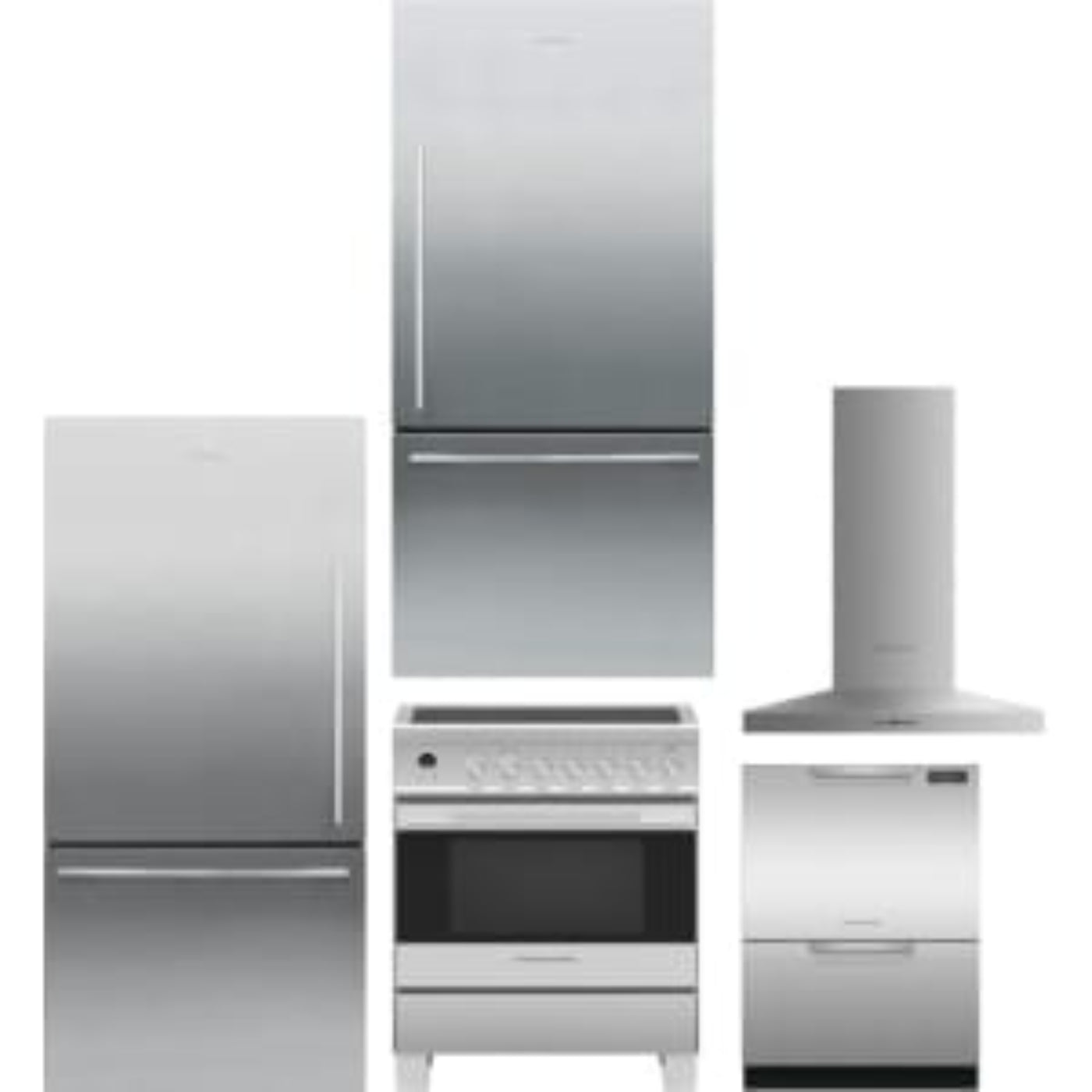 Fisher & Paykel 5-Piece Package 32 Freestanding Bottom Mount and 32 Bottom Mount and 30 Induction Range and 24 Full Console Double DishDrawer and 30 Hood - DD24DCTX9N
