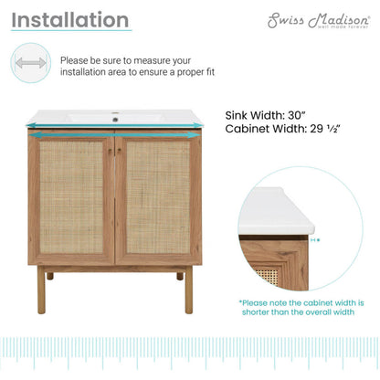 Swiss Madison Classe 30" Freestanding Bathroom Vanity in Golden Oak with Sink Top - SM-BV664