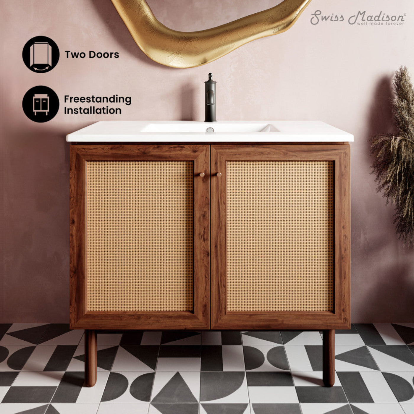 Swiss Madison Classe 36" Freestanding Bathroom Vanity in Brown Oak with Sink Top - SM-BV663WN