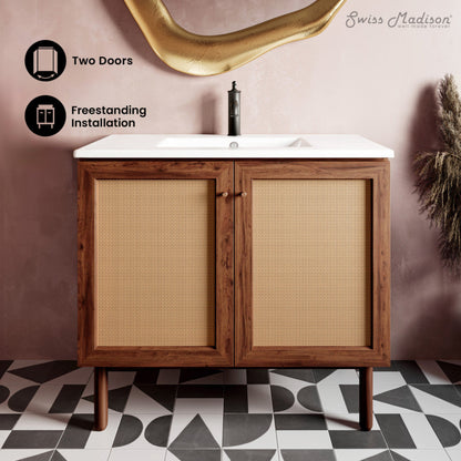 Swiss Madison Classe 36" Freestanding Bathroom Vanity in Brown Oak with Sink Top - SM-BV663WN