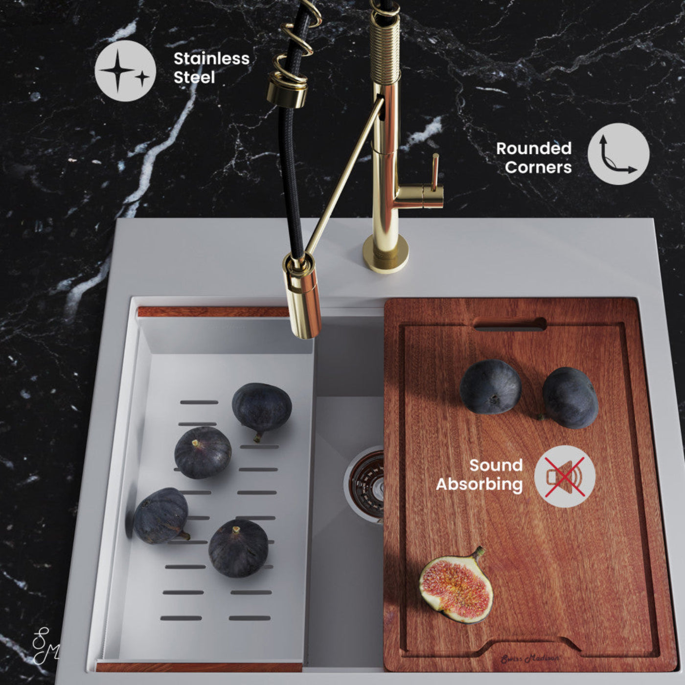 Swiss Madison  Ravi Single Basin 25 x 22 Topmount Kitchen Workstation Sink - SM-KT769