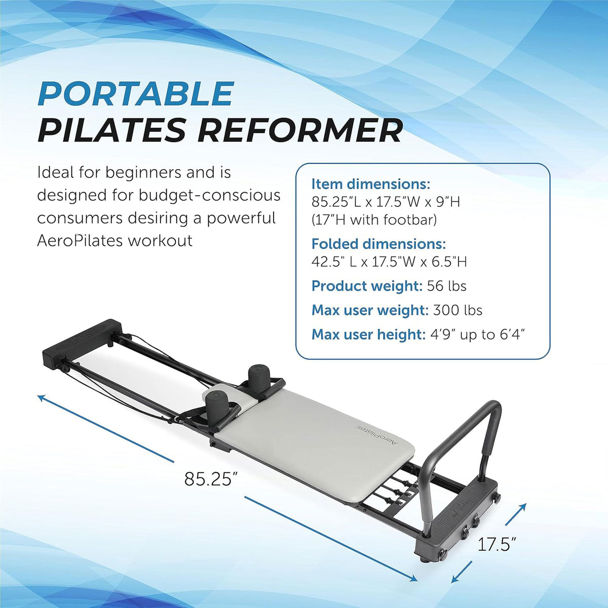Stamina AeroPilates 287 Folding Pilates Workout Reformer Machine w/o Rebounder - 79739
