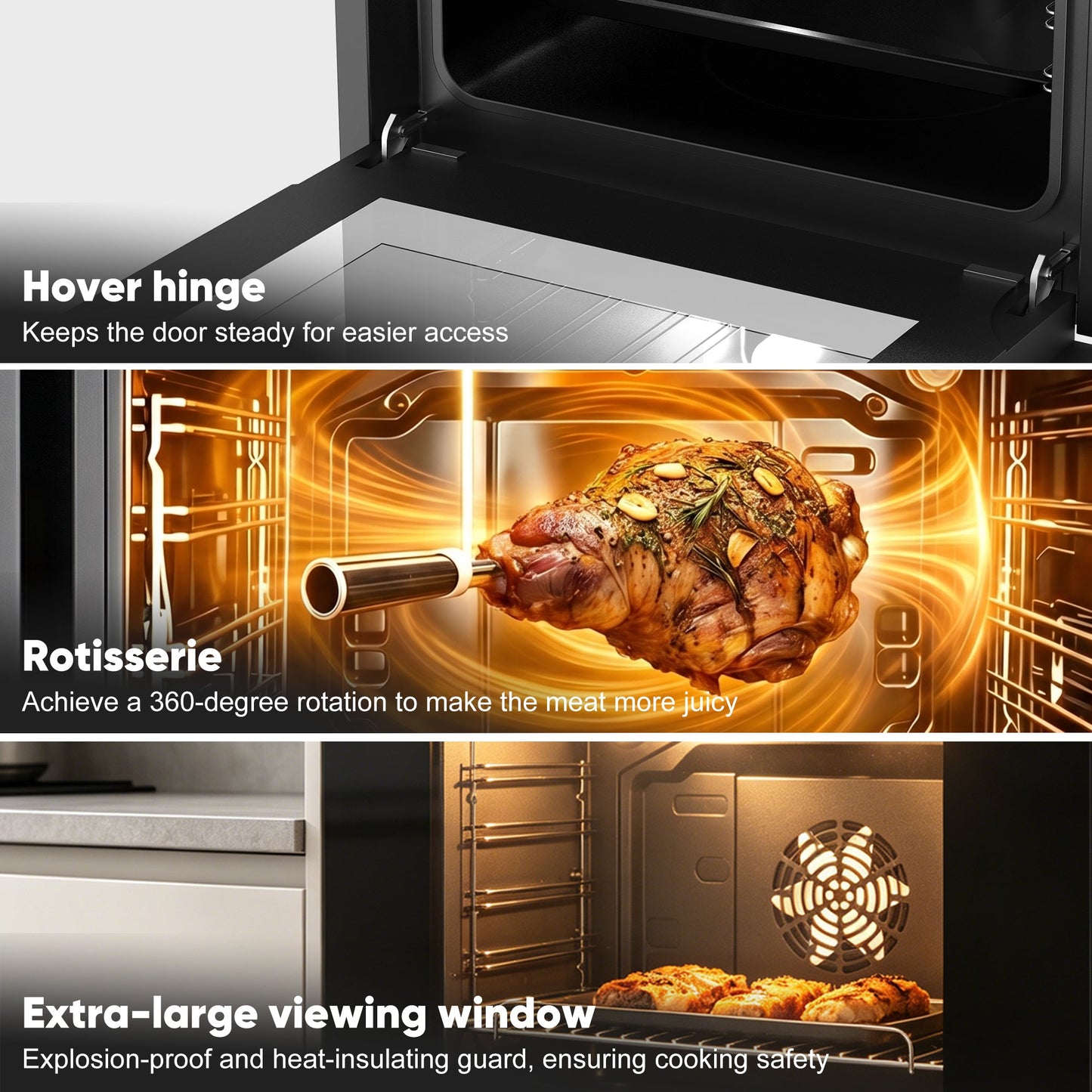 Awoco 24” Built-in Electric Oven, 2.37 Cu ft. Single Wall Oven with 9 Cooking Modes, 360° Rotating Rotisserie, 3440W, Mechanical Knobs Control, LCD Display, Timer, Stainless Steel Wall Oven for Kitchen - AWC-EO-MK09-DT