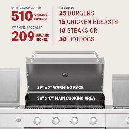 TYTUS Fresno 5-Burner LP/NG Convertible Grill in Stainless Steel + Ash Stone - TDT-021-0704