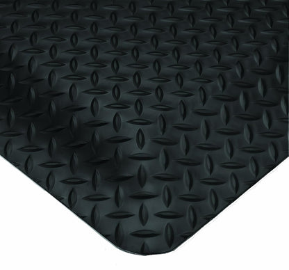 Wearwell Diamond-Plate SpongeCote UltraSoft Mat, 4' Width x 75' Length x 15/16" Thickness, Black - 414.1516x4x75BK