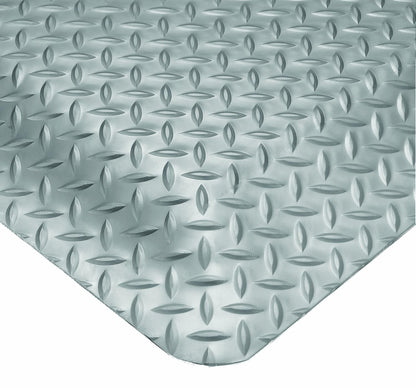 Wearwell Diamond-Plate SpongeCote UltraSoft Mat, 3' Width x 20' Length x 15/16" Thickness, Gray - 414.1516x3x20GY