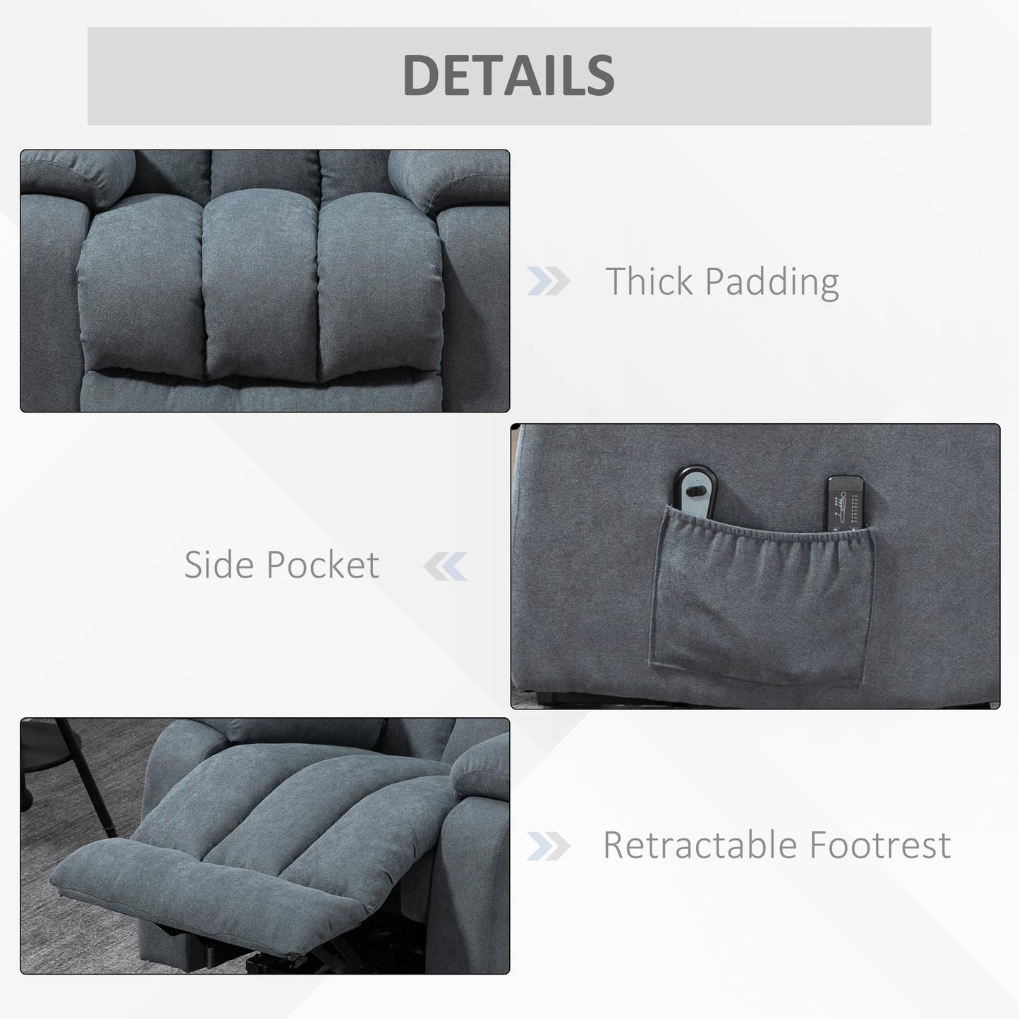 HomCom Power Lift Chair for Elderly Big and Tall with Massage, Linen Fabric Upholstered Recliner - B0B769TVRJ