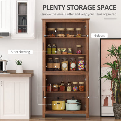 HOMCOM 64" Kitchen Pantry Cabinet, Freestanding Storage Cabinet with 4 Doors and 3 Adjustable Shelves for Dining Room, Oak - B0CGR31CKN