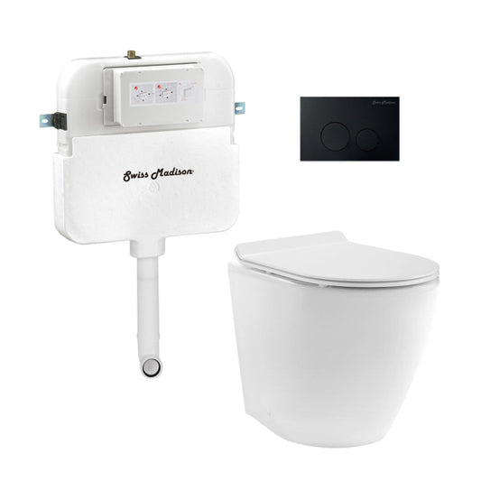 Swiss Madison St. Tropez Back-to-Wall Toilet Bundle 0.8/1.6 GPF Dual Flush in Glossy White with Black Flush Plate - SM-WT0804GW