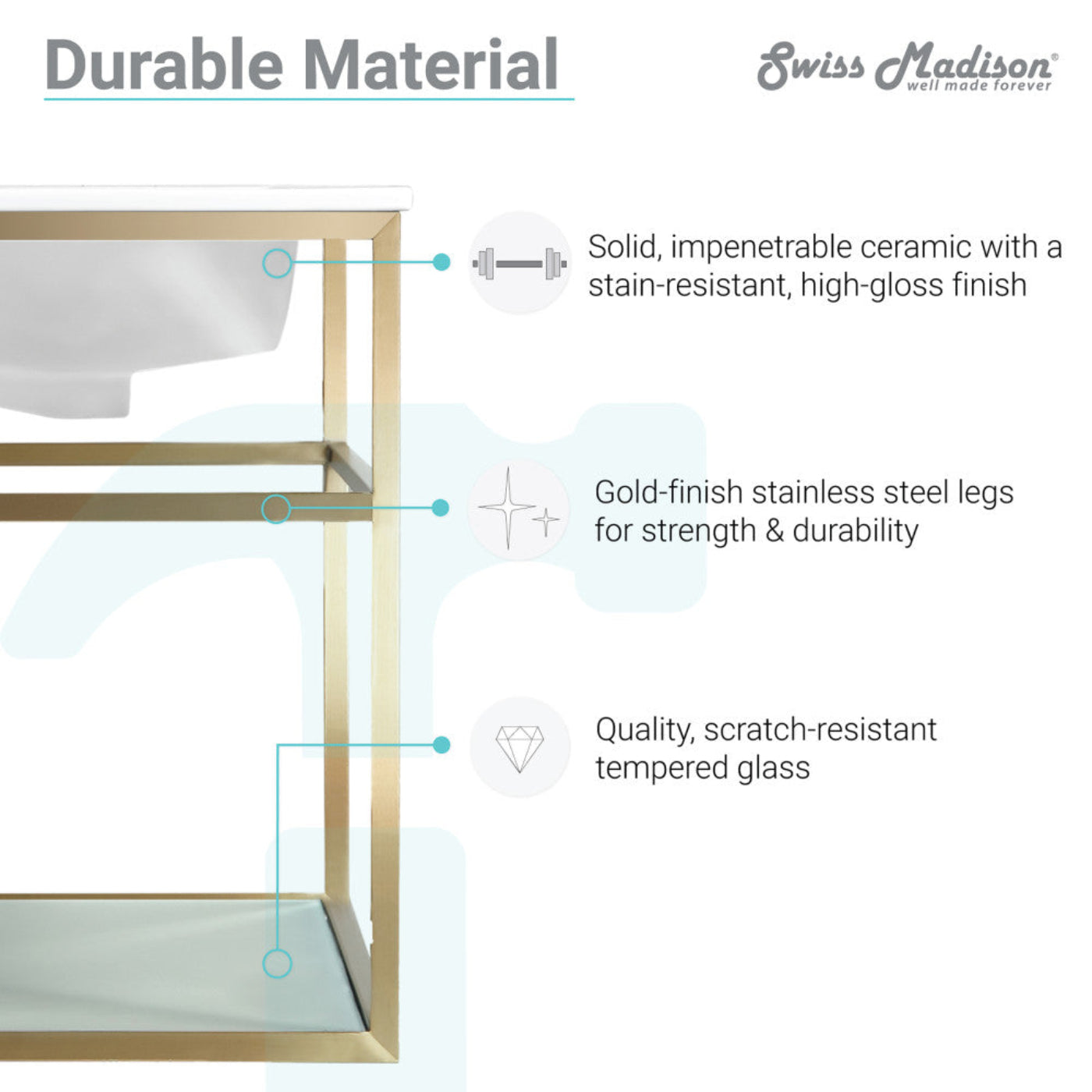 Swiss Madison Pierre 48 Single, Open Shelf, Gold Metal Frame Bathroom Vanity - SM-BV554G