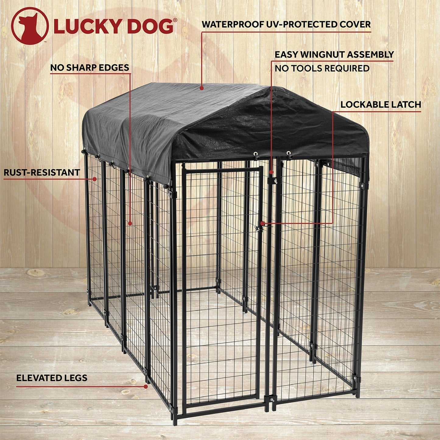Lucky Dog Uptown Large Outdoor Covered Kennel Heavy Duty Dog Fence Pen (6 Pack) - 108454