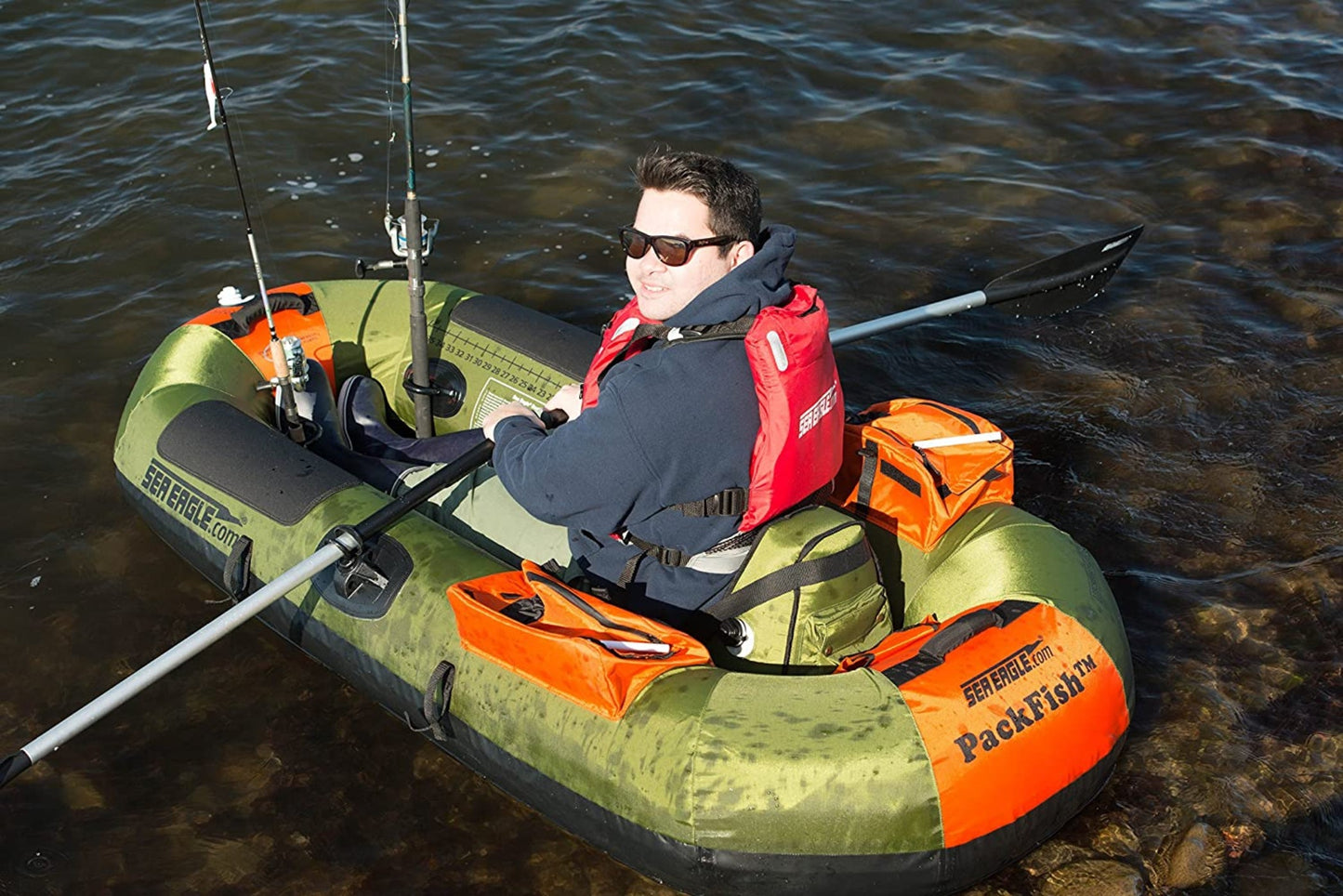 Sea Eagle PackFish 7 Inflatable Boat Pro Fishing Package Green Orange PF7K_P New - PF7K_P