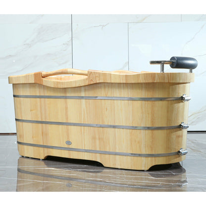 ALFI 61-Inch Wooden Freestanding Bathtub with Cushion Headrest  - AB1163