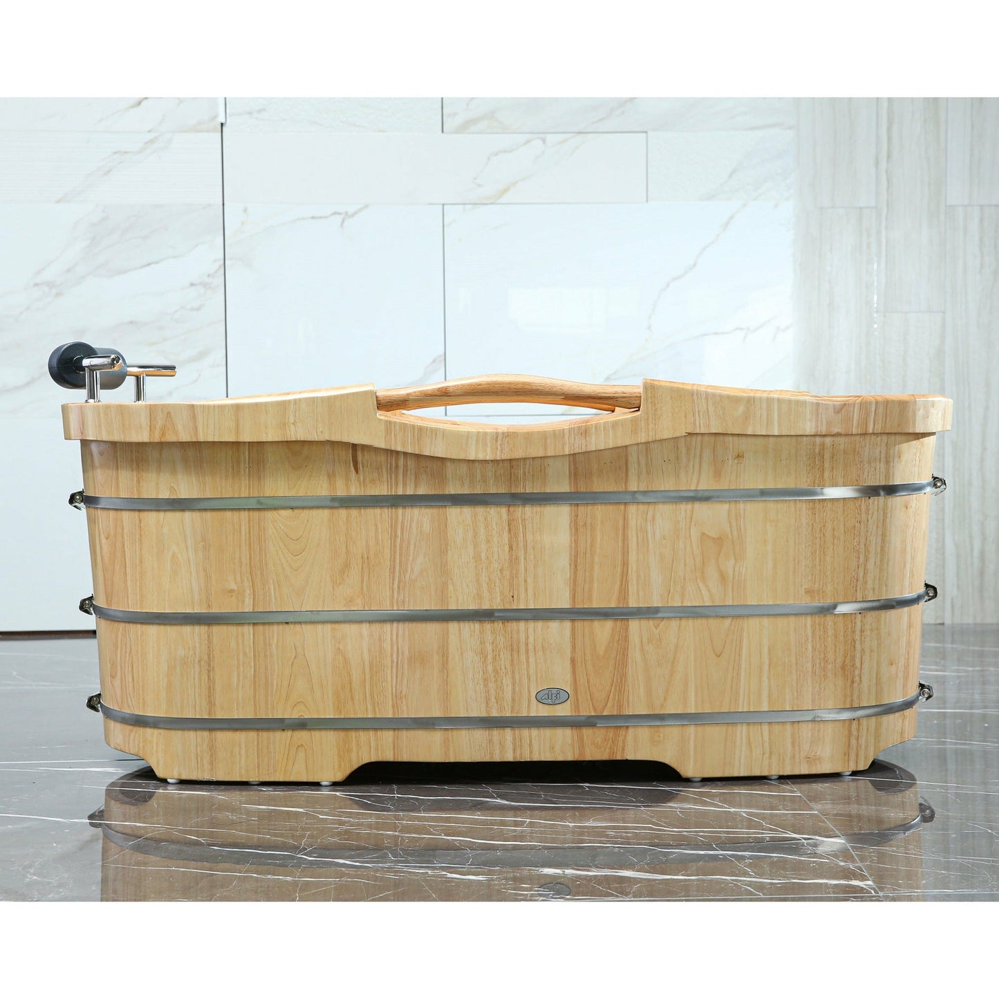 ALFI 61-Inch Wooden Freestanding Bathtub with Cushion Headrest  - AB1163