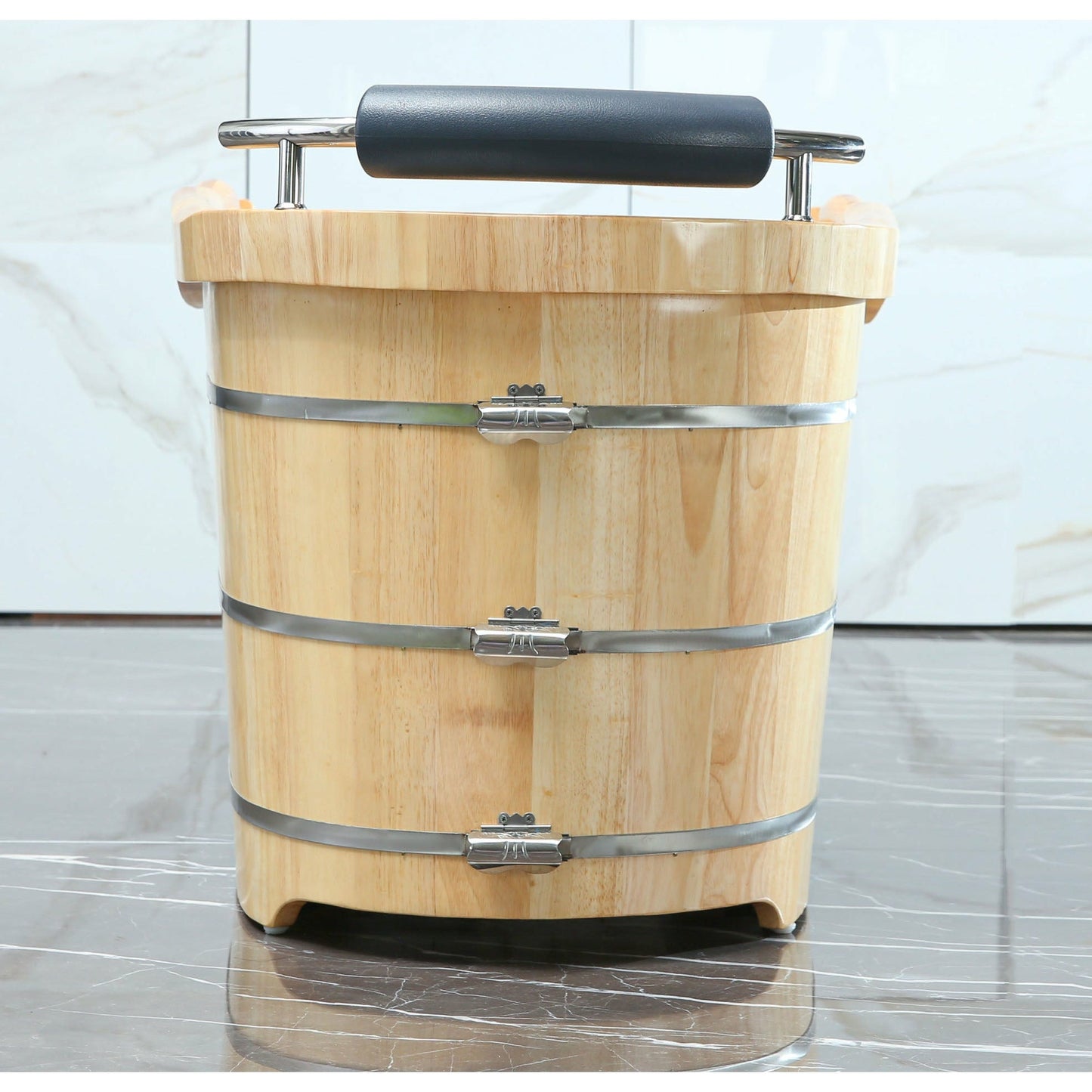 ALFI 61-Inch Wooden Freestanding Bathtub with Cushion Headrest  - AB1163