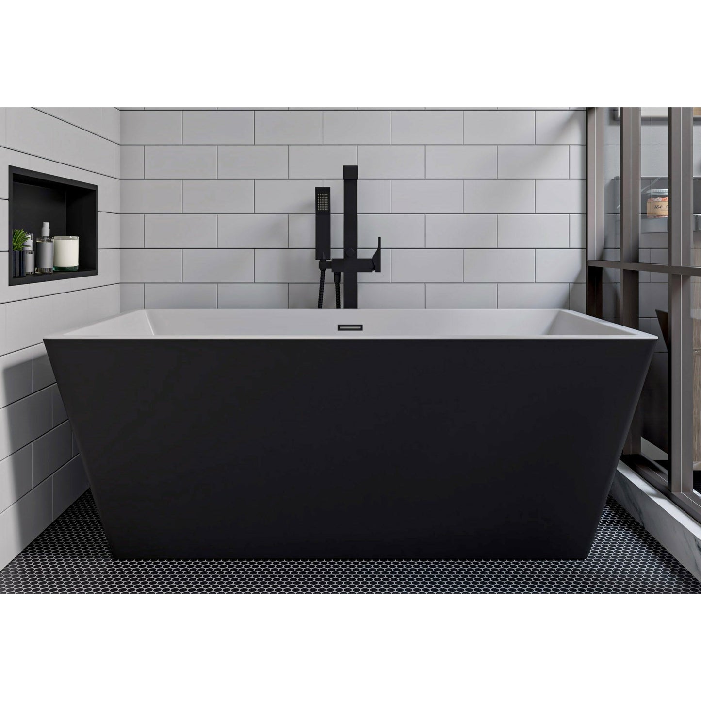 ALFI brands Curved Floor Mounted Tub Filler with Hand Held Shower Head  - AB2180