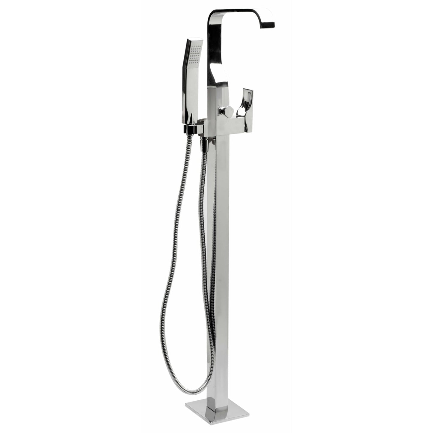 ALFI brands Curved Floor Mounted Tub Filler with Hand Held Shower Head  - AB2180