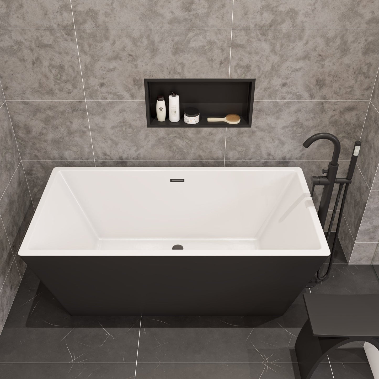ALFI 59-Inch Rectangular Black & White Freestanding Acrylic Soaking Bathtub  - AB8834