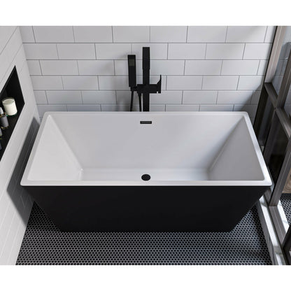 ALFI 59-Inch Rectangular Black & White Freestanding Acrylic Soaking Bathtub  - AB8834